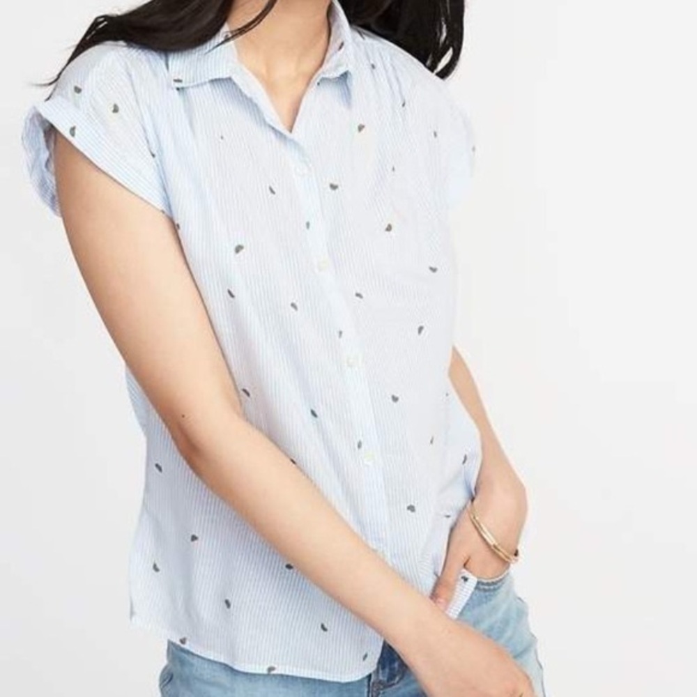 Old Navy Relaxed Blue Striped Button Front Blouse Size Medium